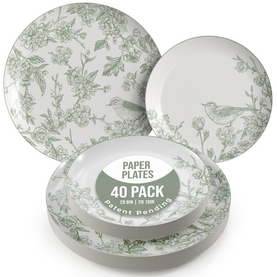 Earthtrends; Earthtrends Heavy Duty Paper Plates for parties – Includes 8-Inch Paper Dessert Plates and 10-Inch Paper Dinner Plates – Disposable Floral Paper Plates for Parties, Weddings, Events, BBQs, Birthdays, Catering, Holidays – Elegant Tableware Set; Category:Plates; Image:1